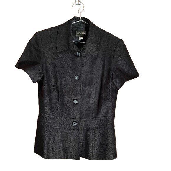 Louben Black Linen Short Sleeve Suit Jacket - Picture 1 of 9